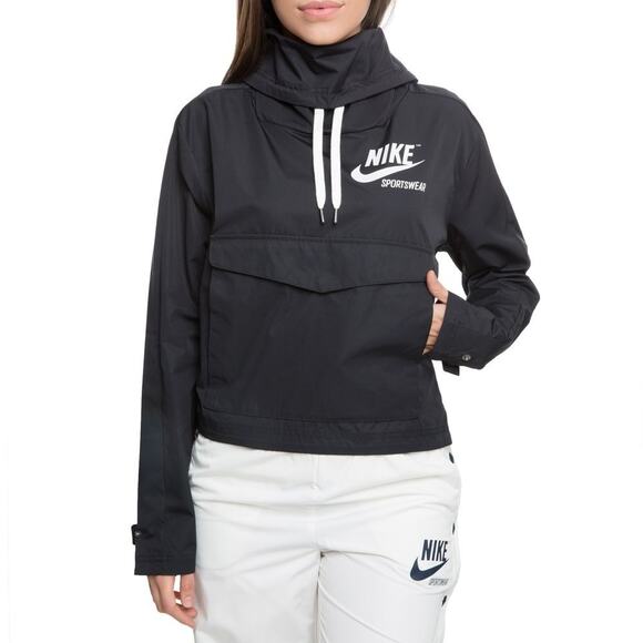 Nike Pullover Archive Jacket Womens Top Medium Black Hoodie Swoosh Gym - Picture 1 of 10